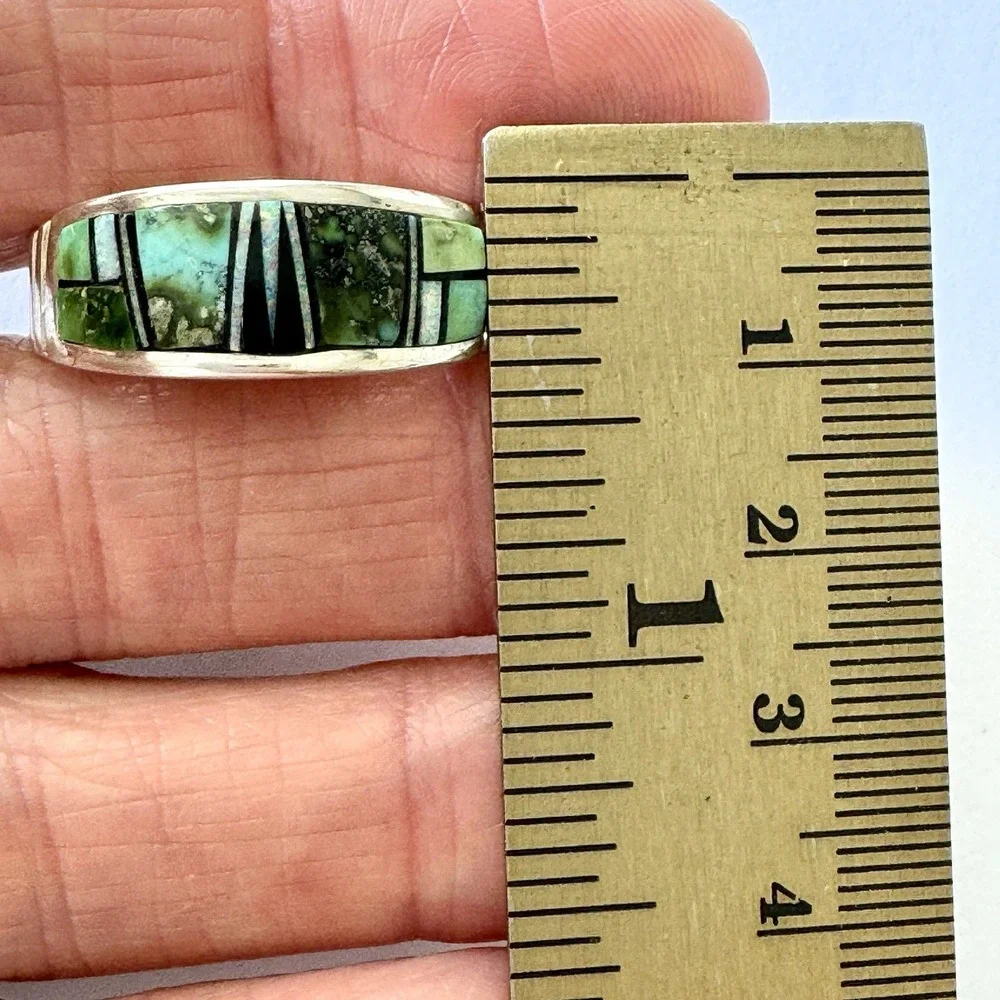 Navajo Inlay Sonoran Turquoise Opal‎ Wedding Band Sz 11 9mm Ring Mens Tolino